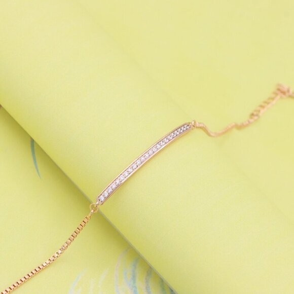 "Elegant Rose Gold Bracelet with Sparkling Crystal Bar Accent, XPBL1011 - Picture 3 of 12